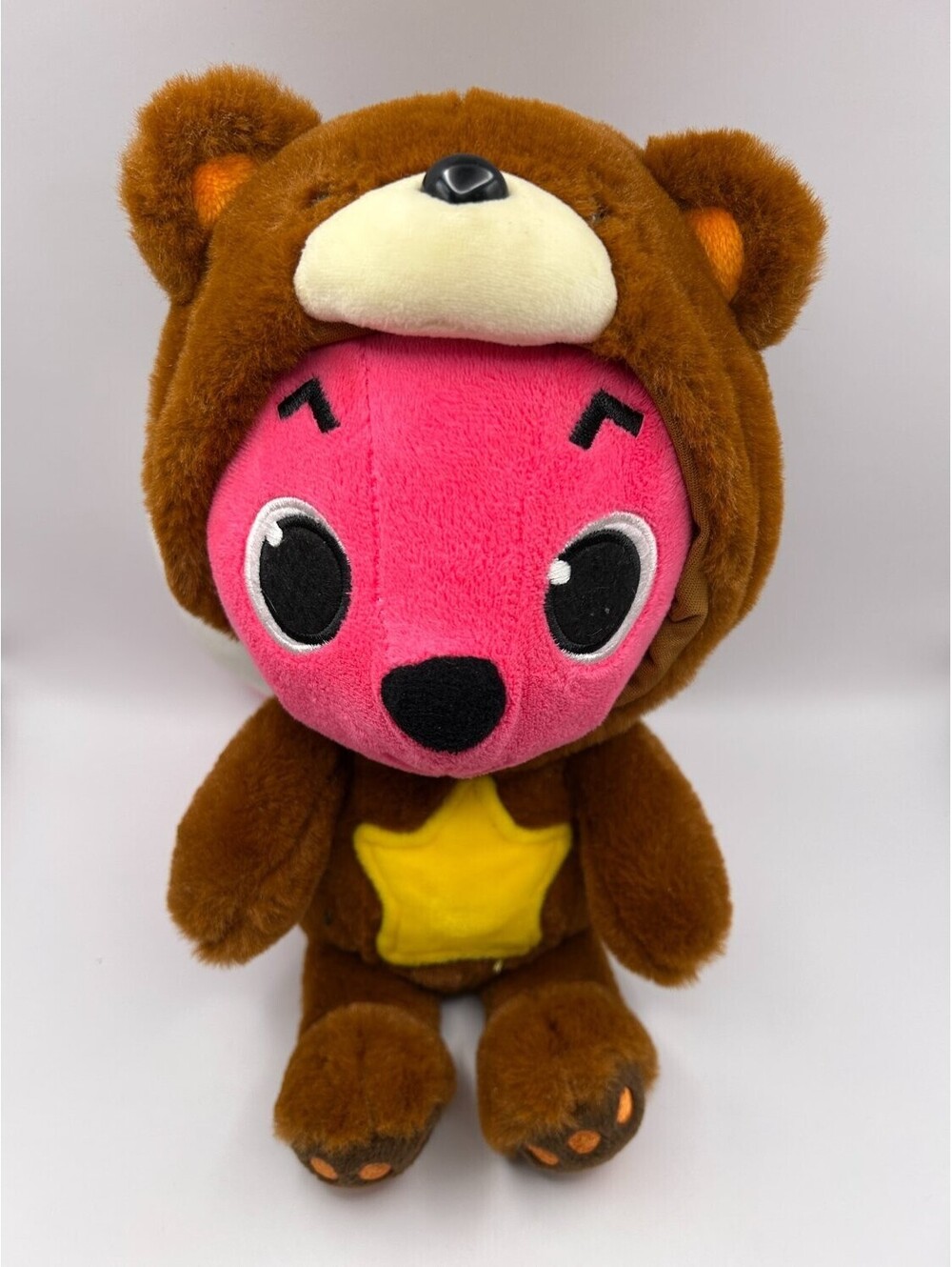 Pinkfong In Brown Bear Costume Plush Toy Pink Fabric Yellow Baby Star Patch